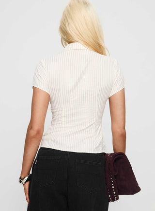 Lift Off Button Up Top White  Red Stripe