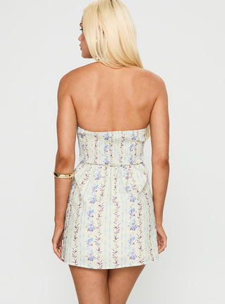 Jasmynne Halter Mini Dress White  Blue