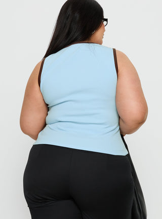 Baseline V Neck Rib Tank Top Blue  Brown Curve