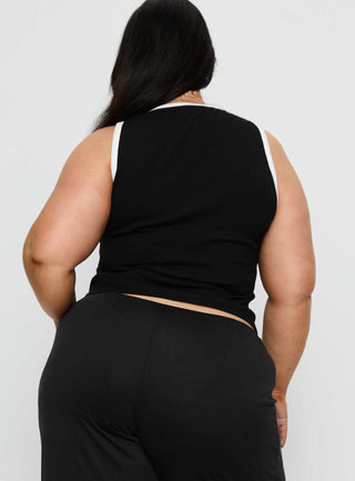 Baseline V Neck Rib Tank Top Black  White Curve