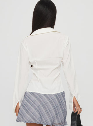 Compromise Long Sleeve Button Up Top White
