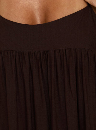 Wildah Linen Smock Maxi Dress Brown