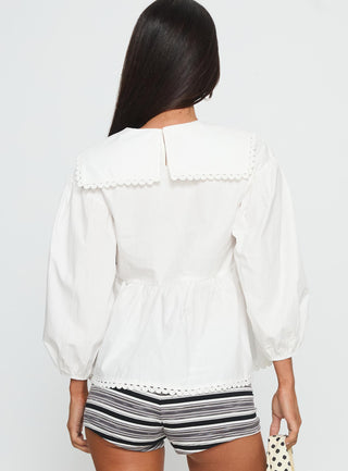 Narelle Deep Collar Blouse Top White