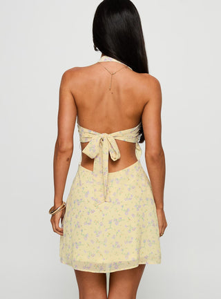 Rosamie Halter Mini Dress Cream  Floral