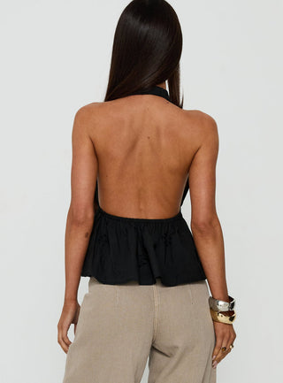 Top Form Broderie Anglais Tie Front Halter Top Black