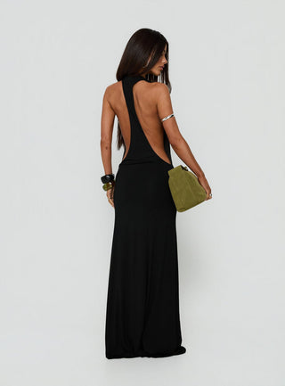 Think About Me Plunge Neck Racerback Maxi Dress Black