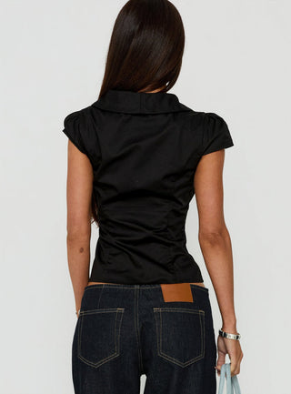 Dimmi Cap Sleeve Button Up Top Black