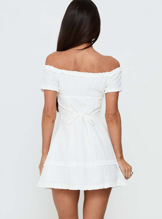 Zoela Off Shoulder Ruffle Mini Dress White