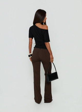 Kinkirk No Waist Flared Pants Chocolate Pinstripe