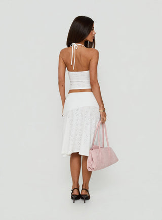 Opalie Asymmetrical Midi Skirt White Broderie