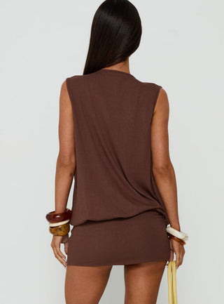 Espiana Plunge Wrap Mini Dress Brown