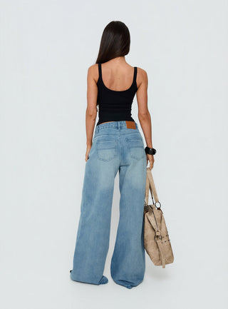 Naylor Mid Rise Wide Leg Jeans Light Wash Denim Light Blue Wash Tall
