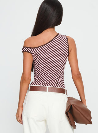 Ayviana One Shoulder Bodysuit Pink  Brown Stripe