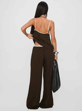 Nolei Contrast Pants Set Chocolate  White