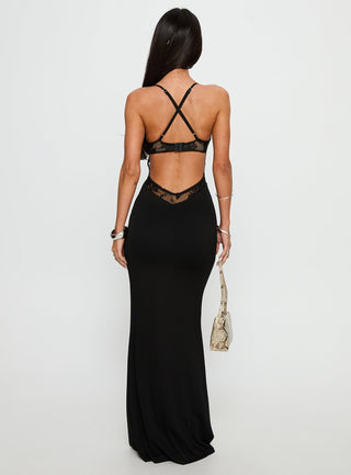 Totema Lace Halter Maxi Dress Black