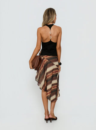 Esmira Asymmetrical Midi Skirt Brown Stripe