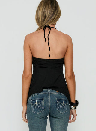 Betsey Ring Detail Tie Neck Top Black