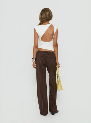 Editta Tie Detail Low Rise Tailored Pants Brown Pinstripe