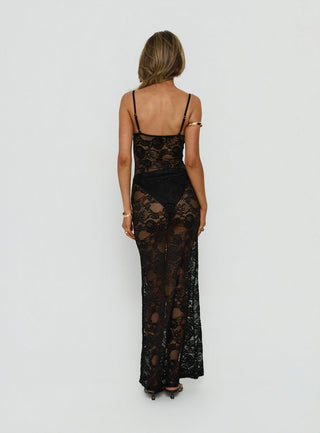 Rorah Sheer Lace Maxi Dress Black
