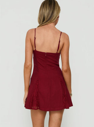 Bloomie Lace Godet Mini Dress Cherry Lacquer