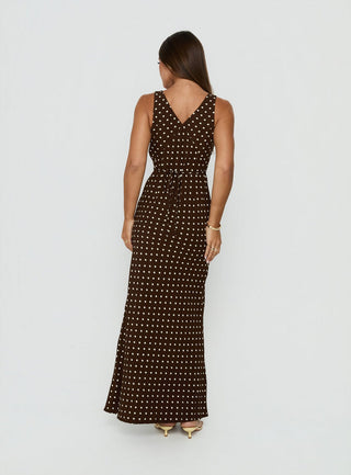 Nellie Maxi Dress Brown Polka Dot Petite