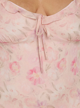 Dewdrops Chiffon Frill Mini Dress Pink Floral Curve