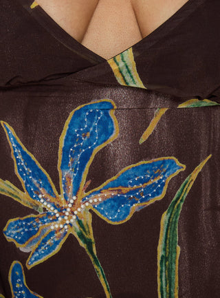 Isakaia Beaded Mini Dress Brown Floral Curve