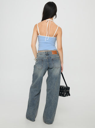 Franki Halter Layered Top Blue Multi Stripe