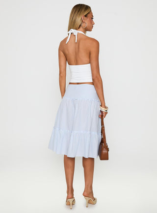 Cascades Low Rise Midi Skirt Blue  White Stripe