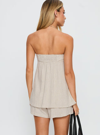 Jetsetter Strapless Playsuit Beige Stripe