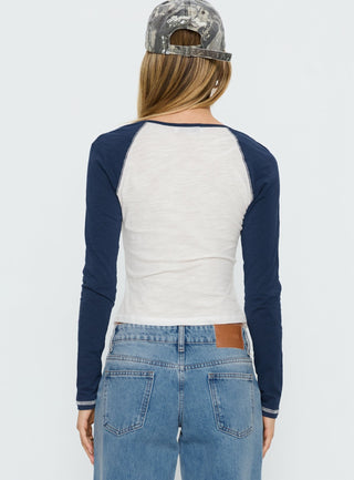 Tokyo 1990 Long Sleeve Raglan Graphic Top White  Blue