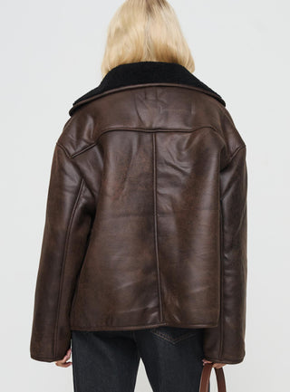 Nunez Faux Leather Jacket Washed Brown  Black