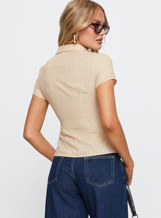 Lift Off Button Up Top Cream  Navy Stripe