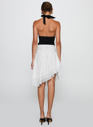 Evanescence Asymmetrical Midi Skirt White  Polka Dot