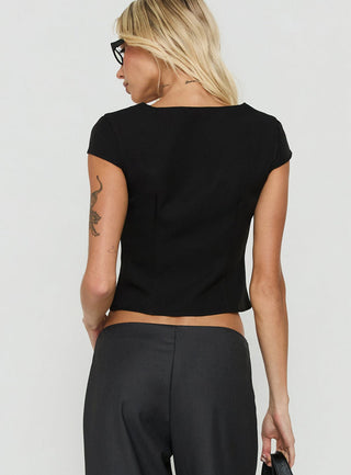 Charlissa Asymmetrical Button Top Black