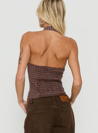 Noellah Keyhole Halter Top Multi Check