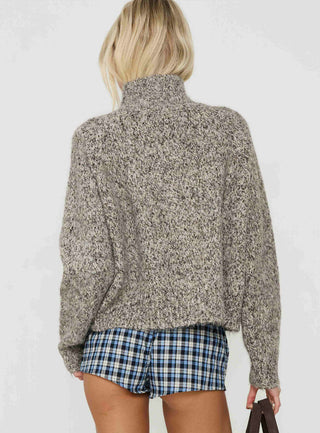 Faida Funnel Neck Knit Sweater Brown Speckle