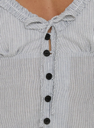 Kalysa Ruffle Short Sleeve Blouse Top Black Stripe