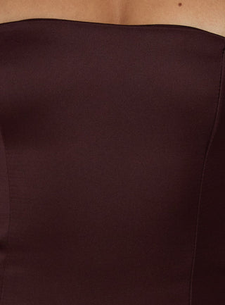 Soft Bloom Drop Waist Strapless Maxi Dress Chocolate