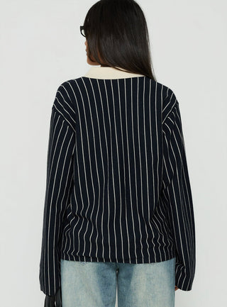 Boarders V Neck Polo Jumper Navy Stripe
