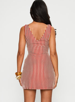 Daphney Plunge Mini Dress Red  Cream
