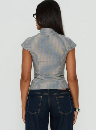 Yalanda Cut Out Collared Top Multi Stripe