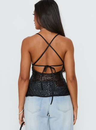Opaline Sequin Cami Top Black