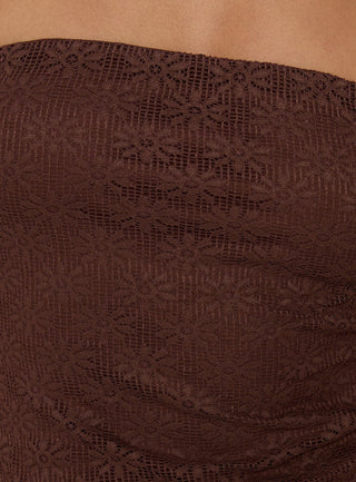 Cavalier Strapless Lace Mini Dress Chocolate