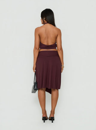 Soft Focus Tie Waist Midi Skirt Plum Noir