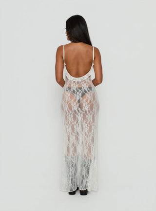 Wall Of Sound Sheer Lace Maxi Dress Antique White