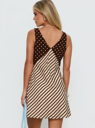 Nellie Mini Dress Brown Polka  Stripe