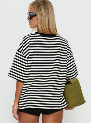 Settle Down Short Sleeve Top Black  White Stripe