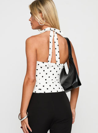 Alter Of Love Halter Top White  Polka Dot