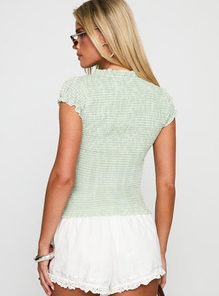 Coast To Coast Shirred Top Sage Check
